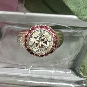 Ruby Cluster Cocktail Ring, Sterling Silver &
Cubic Zirconia Size 8